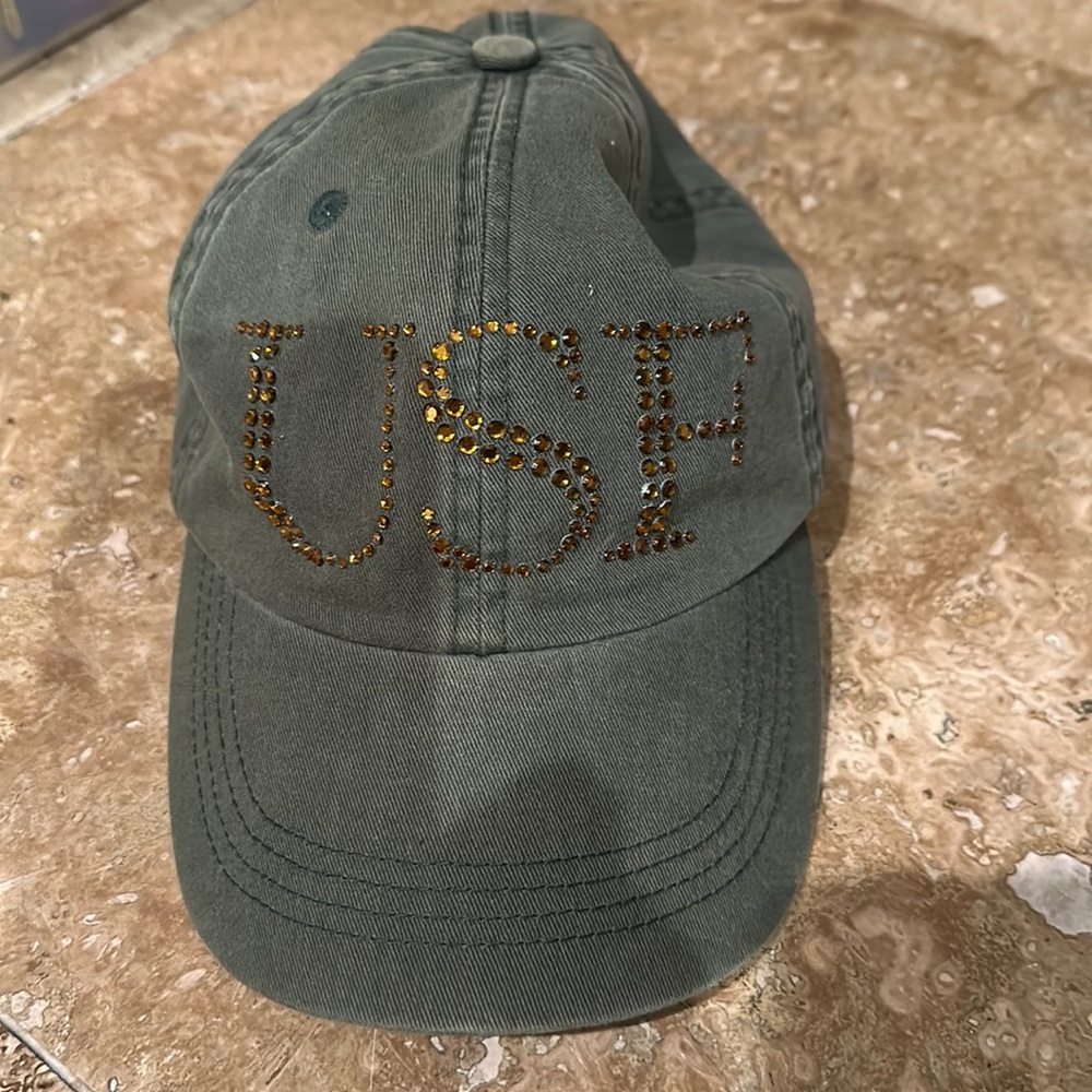 USF bulls green with gold bling baseball cap hat